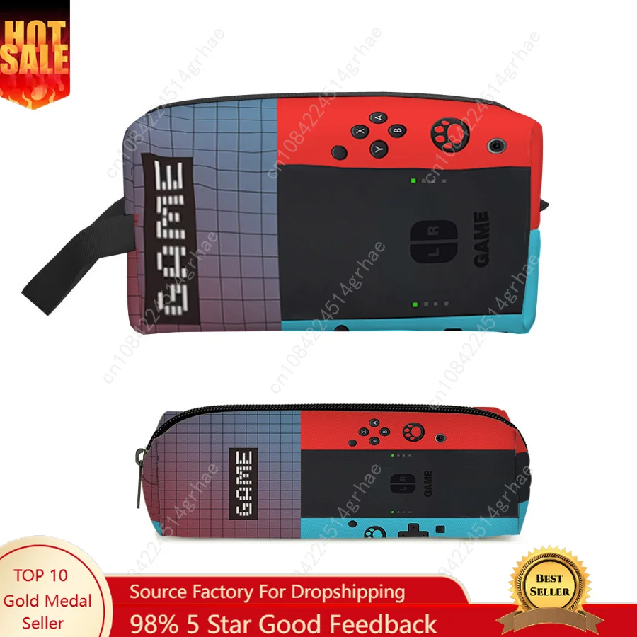 Two Piece Games Console Pattern Cosmetic Bag , Pencil Case For Boy/Girls Best Gifts 2D Flat Cartoon Bags Storage Bag