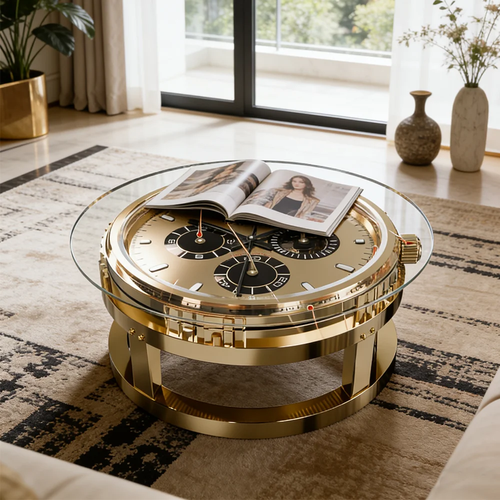 G*-Creative Wristwatch Design Coffee Table Heavy Circular Tea Bench Novelty Salon Reception Furniture