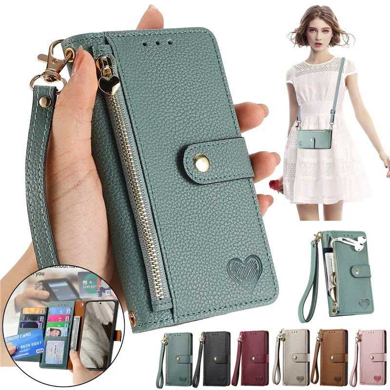 S23 Ultra S22 Plus S21 FE S20 Zipper Wallet Case RFID 360 Protect for Samsung Galaxy Note 20 S 23 22 S10 E S9 Leather Book Cover