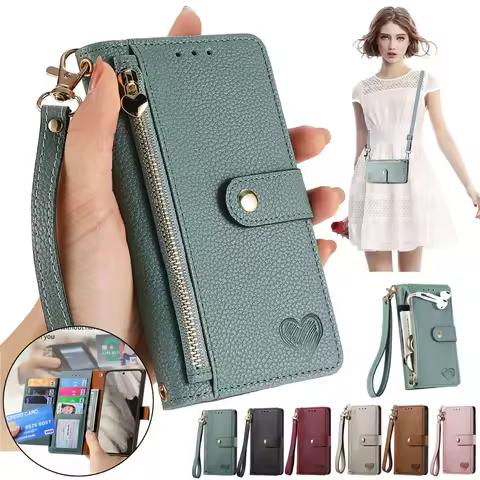 S23 Ultra S22 Plus S21 FE S20 Zipper Wallet Case RFID 360 Protect for Samsung Galaxy Note 20 S 23 22 S10 E S9 Leather Book Cover