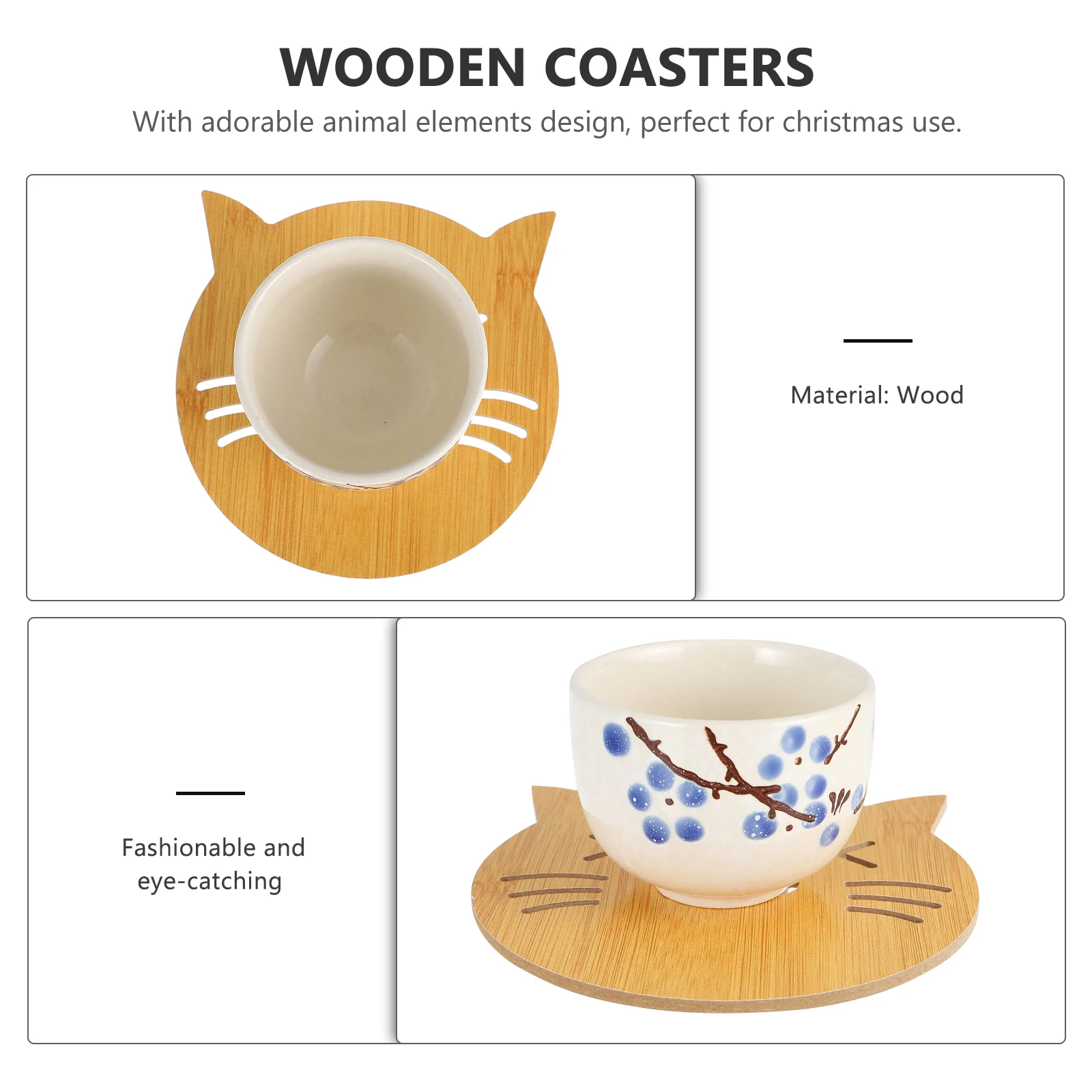 

3 Pcs Wooden Christmas Placemat Coasters Non-slip Mats Round Cup Tableware Cartoon