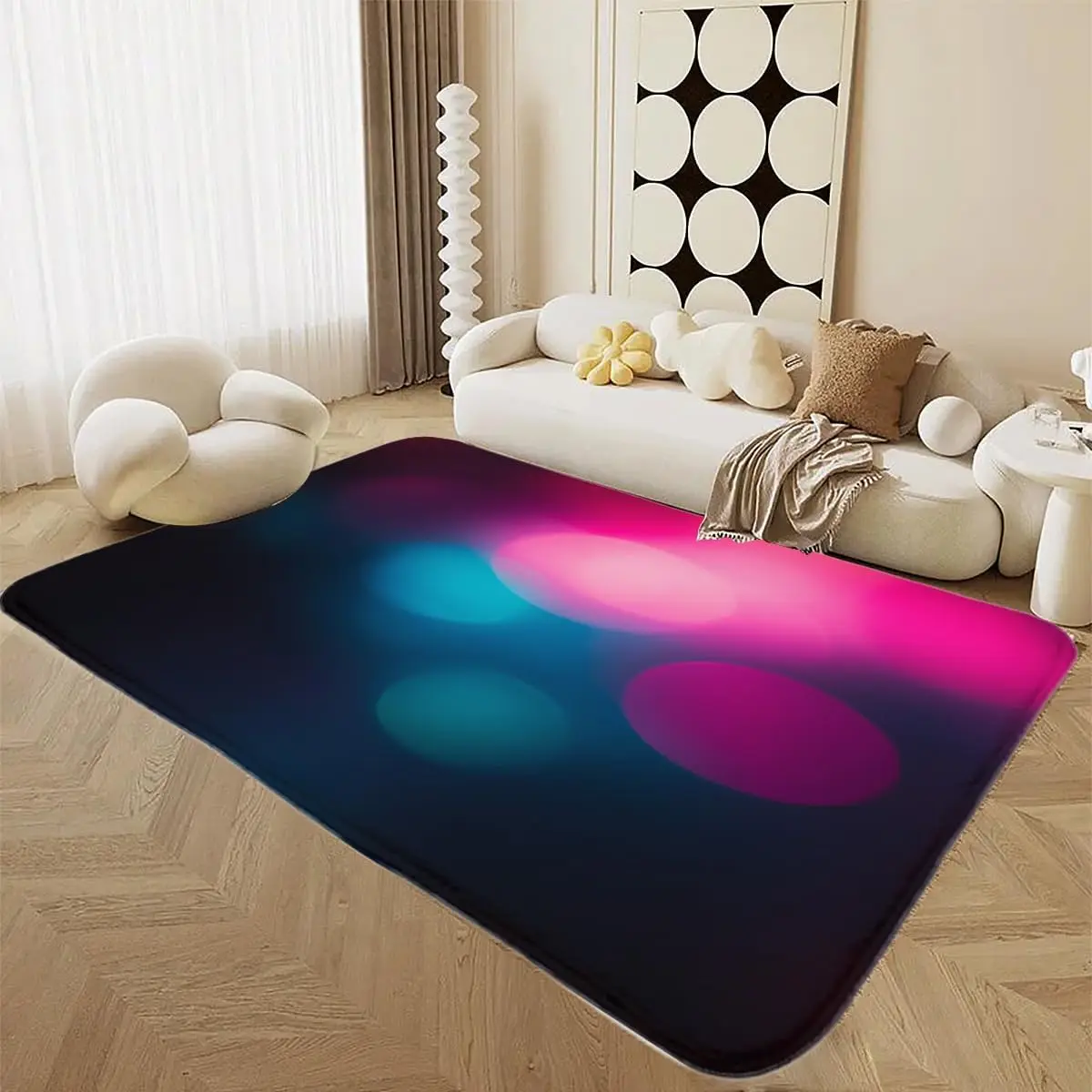 Artistic Abstract Washable Area Rug, Vintage Ultra-Thin Modern Rug for Living Room Bedroom Dining Room, Low Pile Light Color Rug