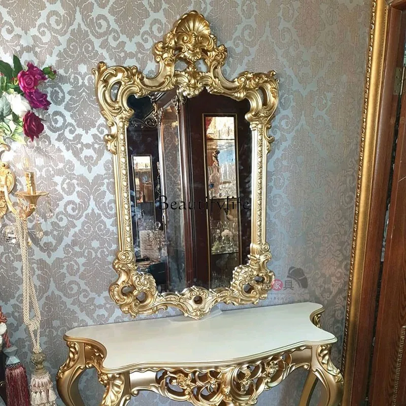 

European retro vanity mirror desktop French engraved vanity mirror wall-mounted