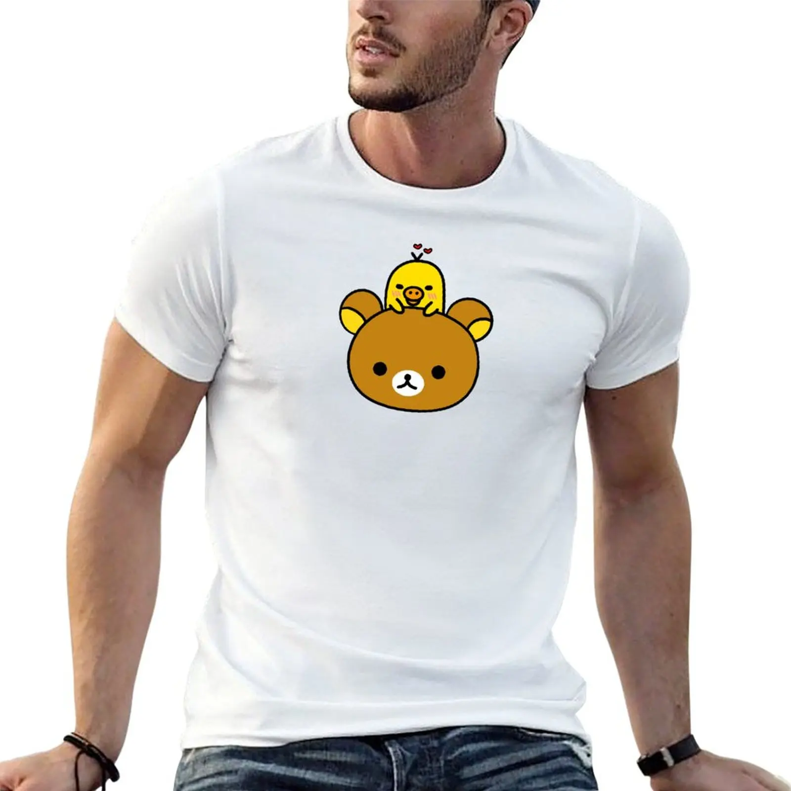 

Rilakkuma and Kiiroitori T-Shirt t shirts for man slim fit cotton t shirts high quality t shirts for man cotton T-shirt