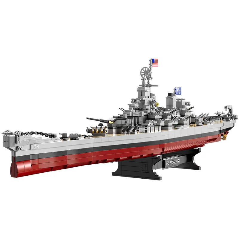 2228pcs WW2 Military 83cm Big Warships lowa class USS Missouri Battleship Building Blocks Classic Model Toy for Kids Boy Gift