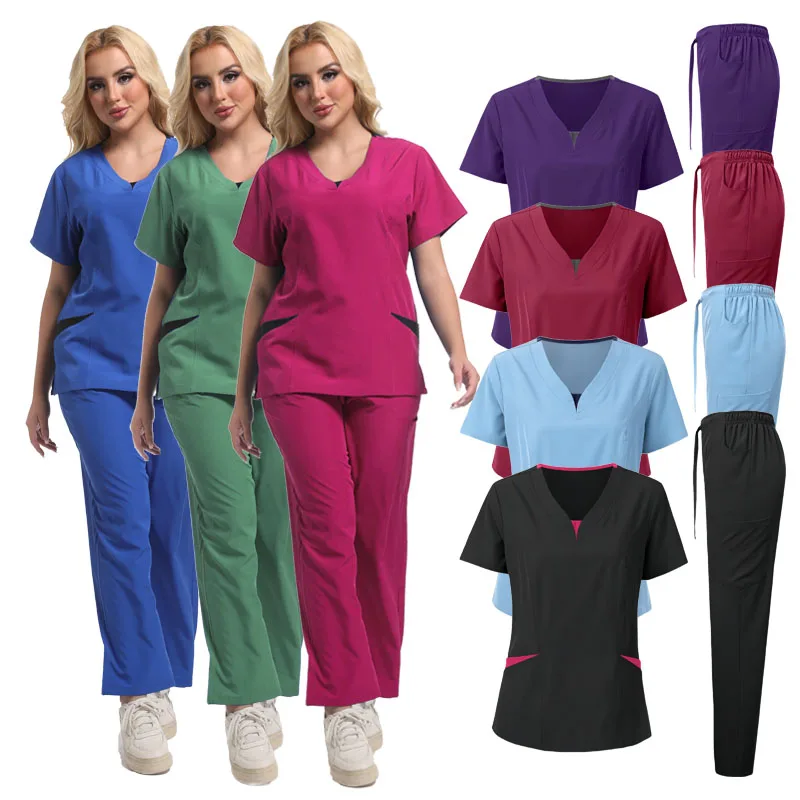 Le donne all'ingrosso indossano tute scrub medico ospedaliero uniforme da lavoro medico chirurgico multicolore unisex uniforme accessori per infermiere