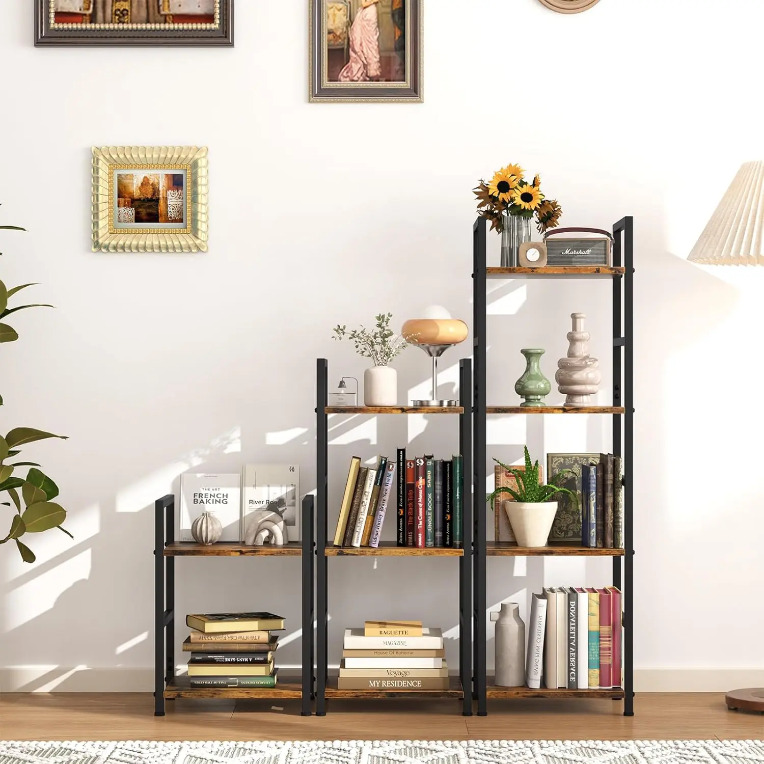 4 Tier Bookshelf, Small Book Shelf Industrial Bookcase, Metal Narrow Book Case Book Storage Organizer