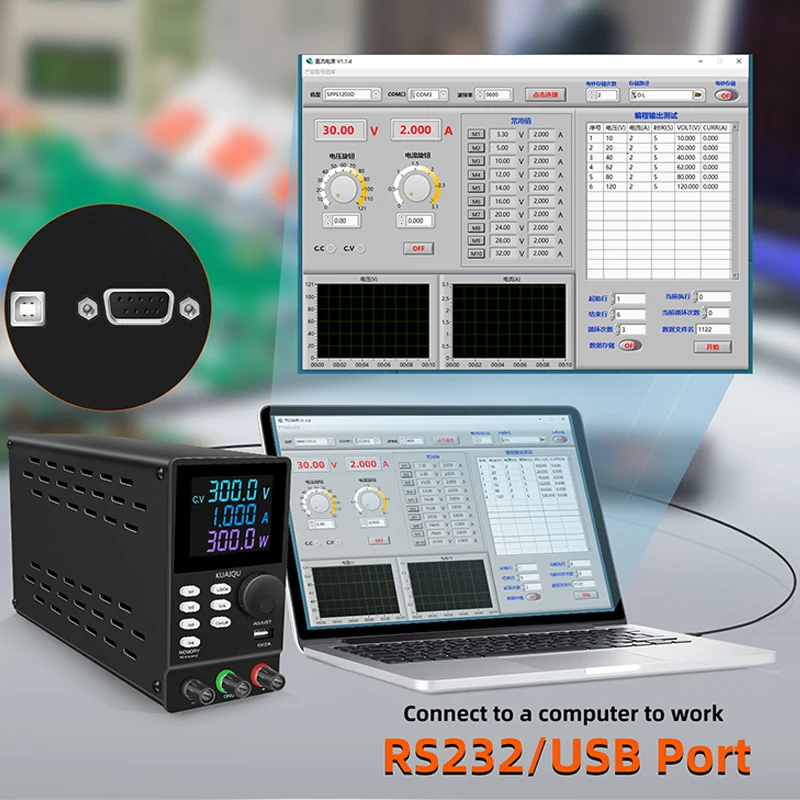 

RS232 Port Laboratory DC Programmable Power Supply 30V 10A 200V120V Adjustable USB Interface PC Software Voltage Current Regulat