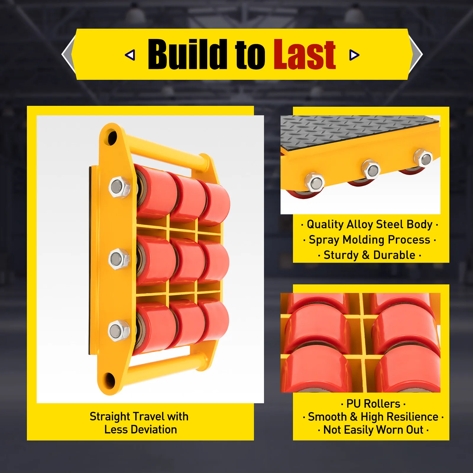 15t Machinery Mover Heavy Machine Dolly Equipment Roller Skates 9 Rollers Alloy Steel Pu for Distribution and Transport