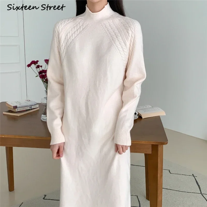 

Cashmere Long Sweater Dress Women Winter O-neck Oversized Elegant Knitted Vestidos Ladies White Maxi Knitwear Female Autumn