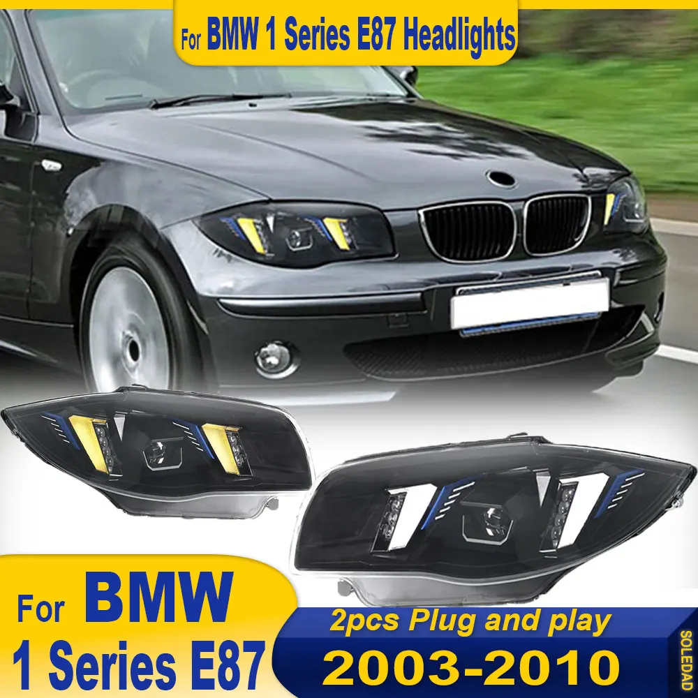 Headlights For BMW 1 Series E87 2004-2011 headlight assembly modification fang style dual color daytime running light lens light