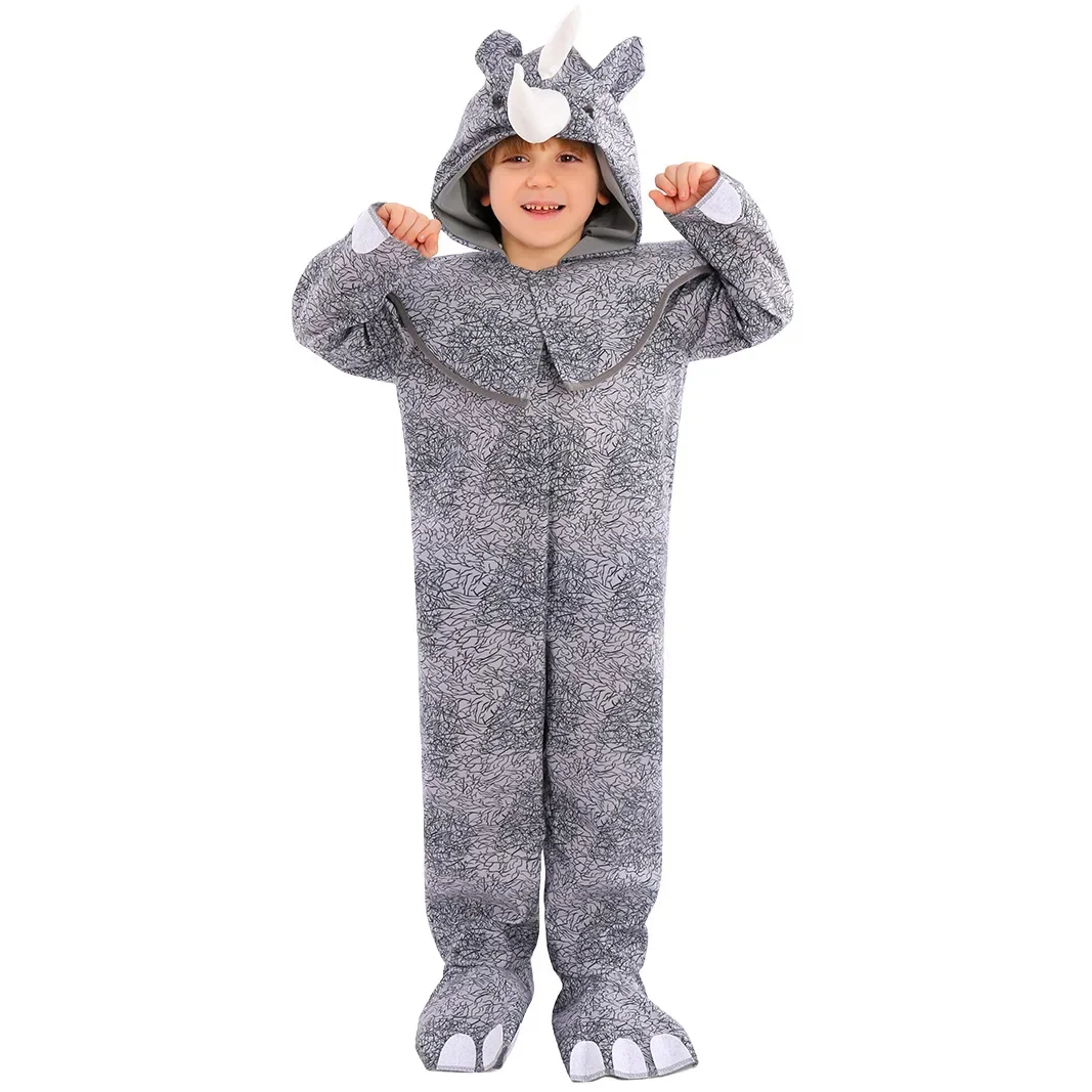 Kids Animal Rhino Jumpsuit School Party Stage Show Performance Roles Play Outfit Children Boys Girls Halloween Cosplay Costumes