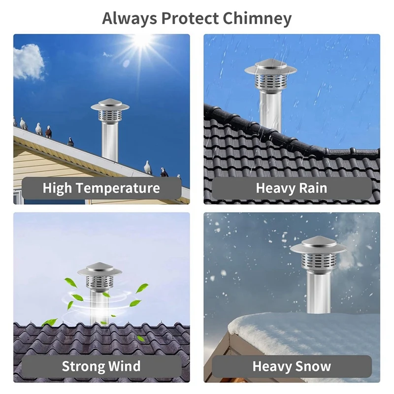 Round Chimney Cap Stainless Steel Tapered Top Chimney Cap With Screen Outside Roof Fireplace Screen Cover