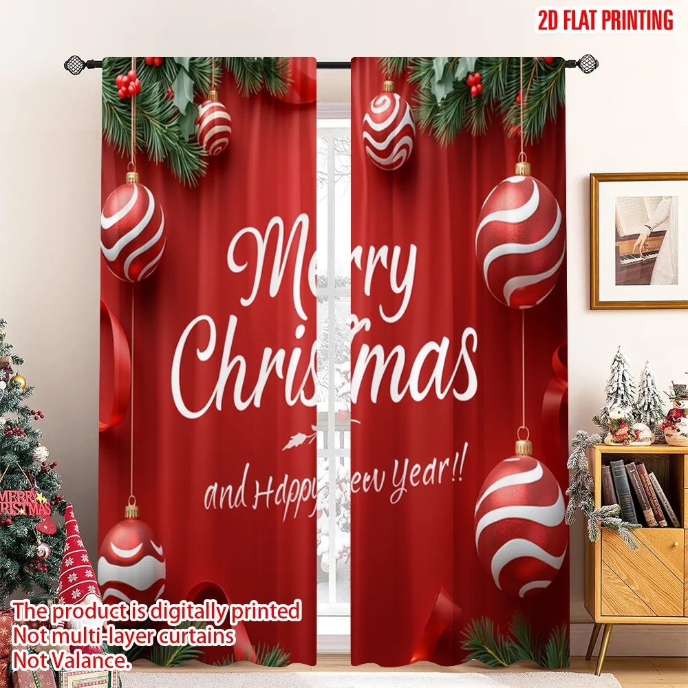 

2pcs 2D flat printing Merry Christmas Popular Window Curtains Merry Christmas Happy New Year Ornaments Polyester Without
