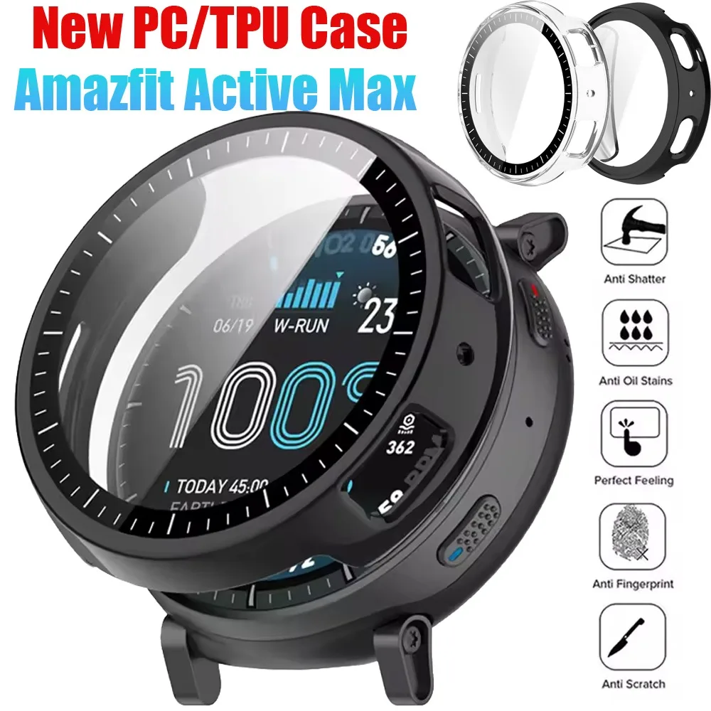 New PC/TPU Case Protective Shell for Amazfit Active Max Smartwatch High Definition Glass Scratch-resistant Film Protective Case