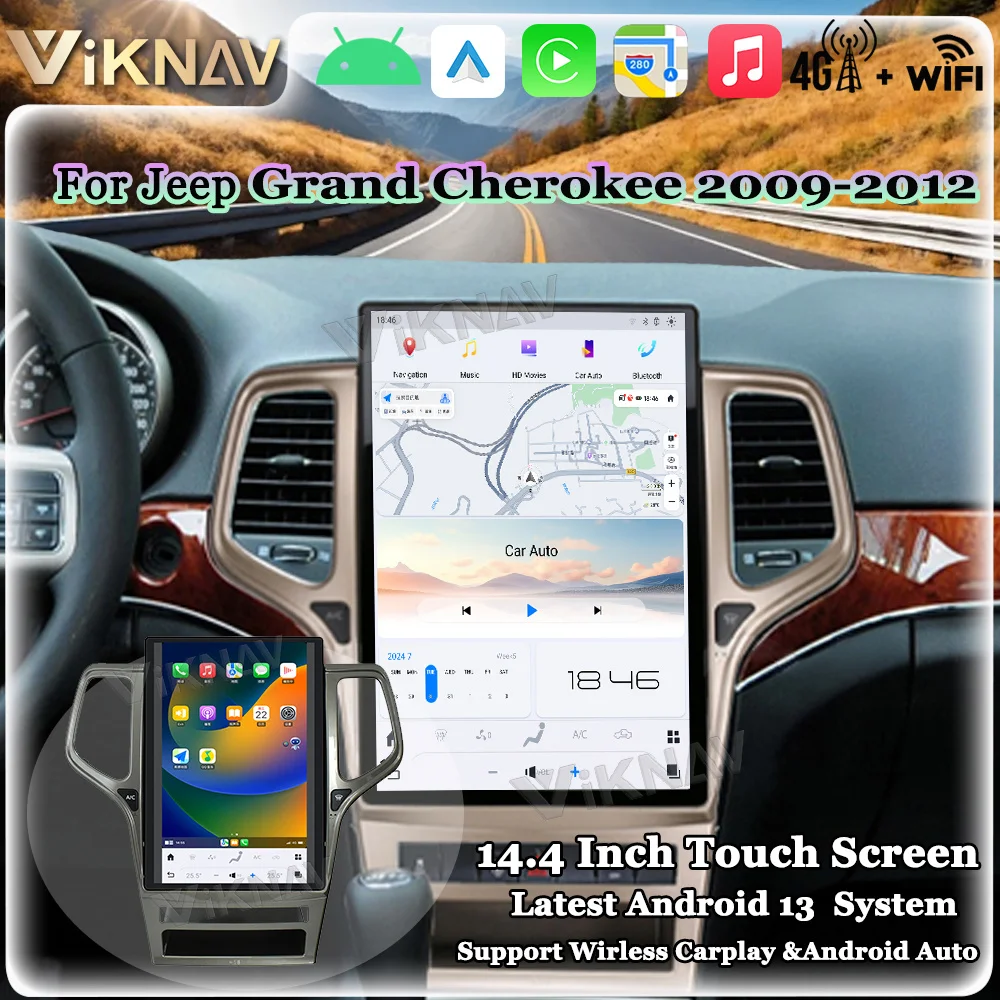 

Viknav 14.4 Inch Car radio For Jeep Grand Cherokee 2009-2012 Wireless Carplay Android Auto GPS Navigation Multimedia Player