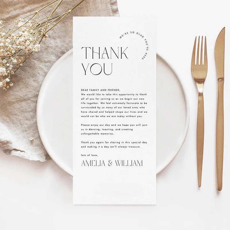 Personalized Thank You Table Card Wedding Invitation Card Custom Couple Name Welcome Menu Minimalist Wedding Place Table Card view 3