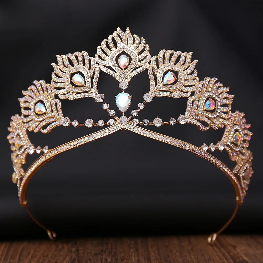 DIEZI Baroque Luxury Princess Green Purple AB Crystal Tiara For Women Girls Wedding Party Vintage Queen Crown Hair Accessories