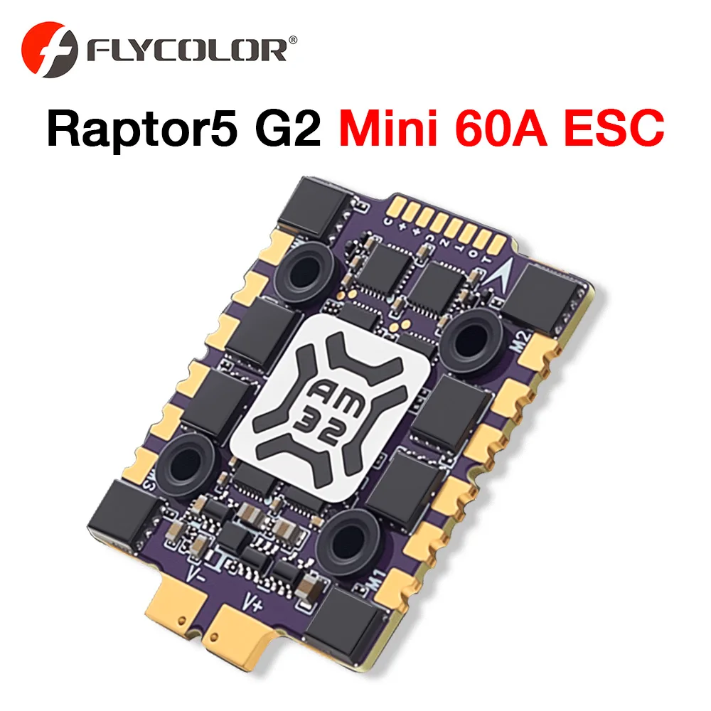 

Flycolor RC 60A ESC Raptor5 G2 Mini AM32 60A ESC 3-6S Lipo 20x20mm M3 Supports All Dshot Digital Signals For RC FPV Drones