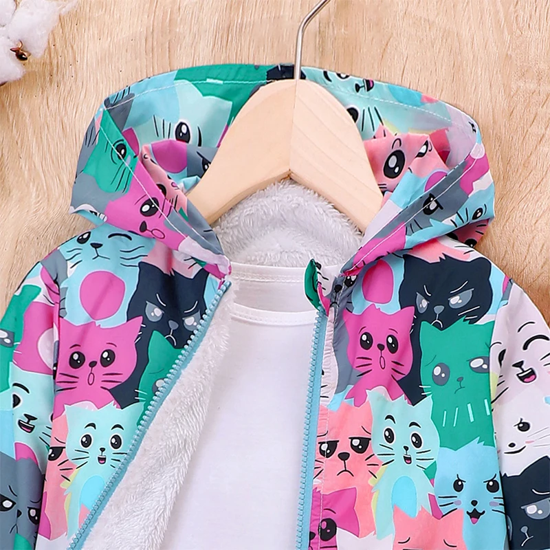 Autumn Jacket for Girls Coats Hooded Cat Pattern Baby Girls Clothes Outerwear Kid Sports Windproof Jacket Toddler Winter Clothes