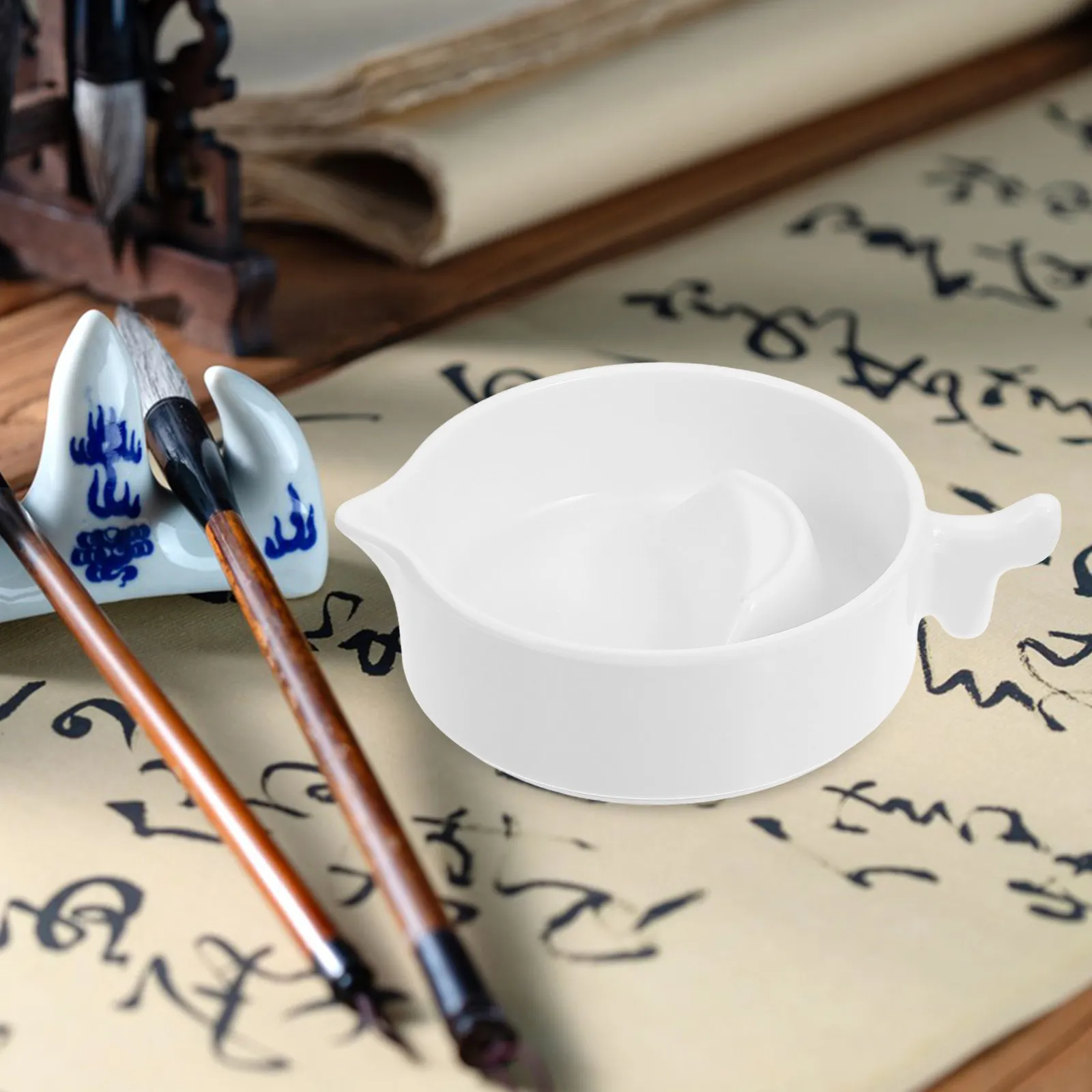 4 Inch Inkstone with Lid Shatter Resistant Calligraphy Ink Tray Ink Grinding Dish Water Dropper Container Pen Rest Chinese