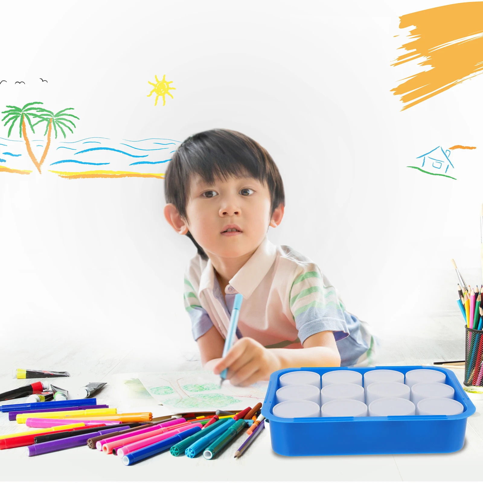 

Empty Watercolor Cups Durable Plastic 12 Compartments Color Box Art Paint Mixer Portable Storage Pigment Trays Display Plate