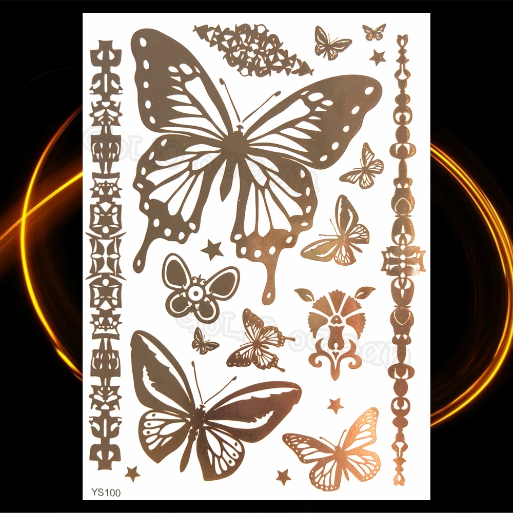 Sexy Golden Lace Mandala Temporary Tattoos For Women Adult Sun Butterfly Moon False Tattoo Arm Chest Body Art Waterproof Tatoos