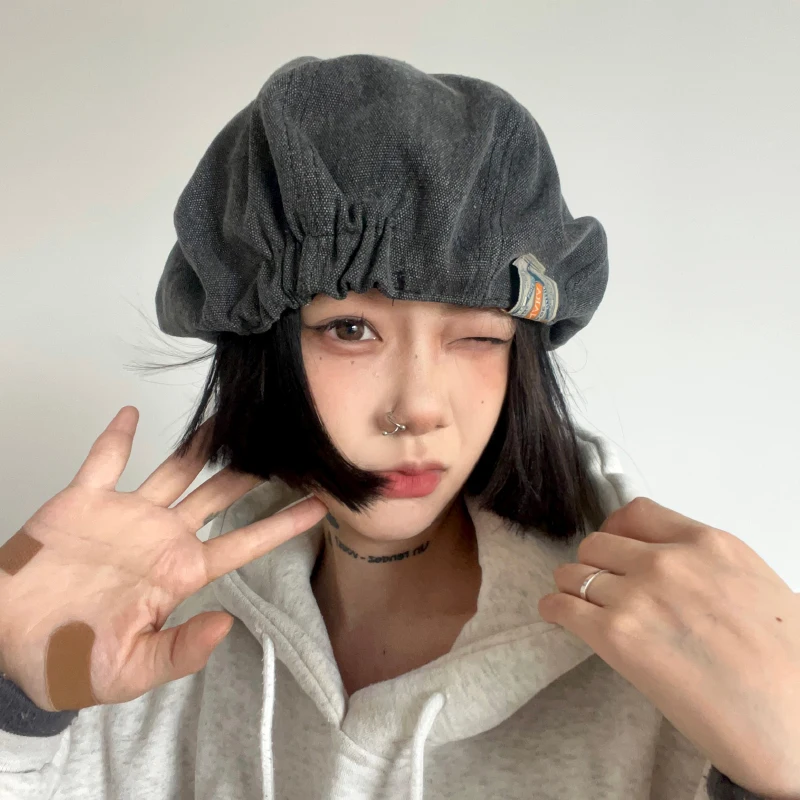 Harajuku Design Newsboy Hats for Men and Women Spring and Autumn Fashion Casual High Quality Vintage Washed Denim Berets Cap