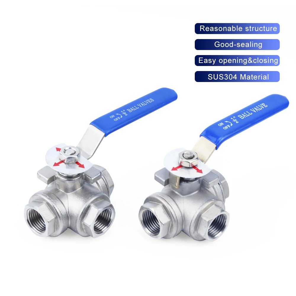 DN10 DN15 DN20 DN25 DN32 DN50 Stainless Steel 304 BSPT Male Thread 3/Three-Way Ball Valve T/L Type 1/4