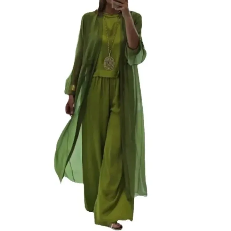 

Женский мусульманский костюм-тройка: кардиган, топ, брюки с широкими штанинами, длинное пальто, комплект для Рамадана, в арабском стиле, для Марокко, Дубая, исламский наряд