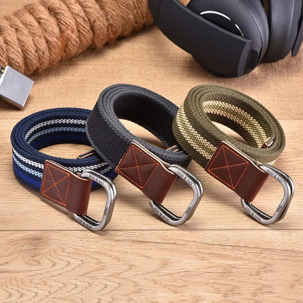 Men Outdoor Cargo Waist Belt Double Ring Buckle Canvas Belt Casual Youth Cargo Waist Band Sport Jeans Accessories