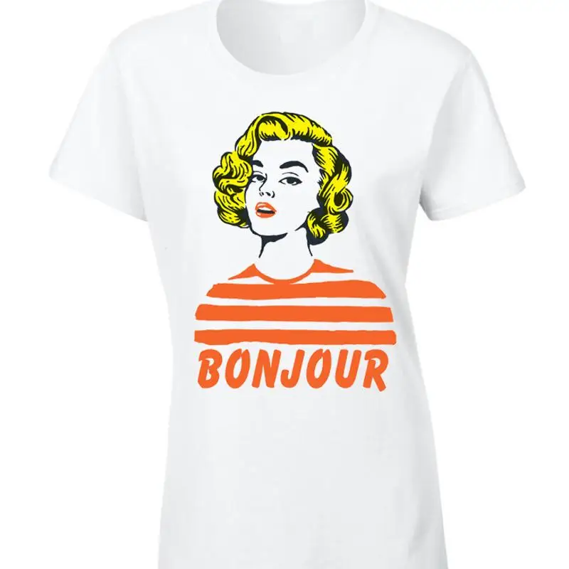 

Women'S T Shirt Bonjour Retro Vintage Pop Art Design Classy Image