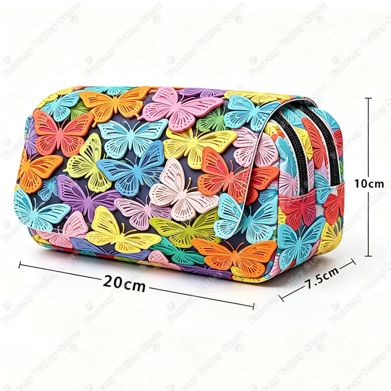 Colorful Floral Butterflies Print Women Cosmetic Case Oil Painting Butterfly Makeup Bag Pencil Case for Teenager School Supplies