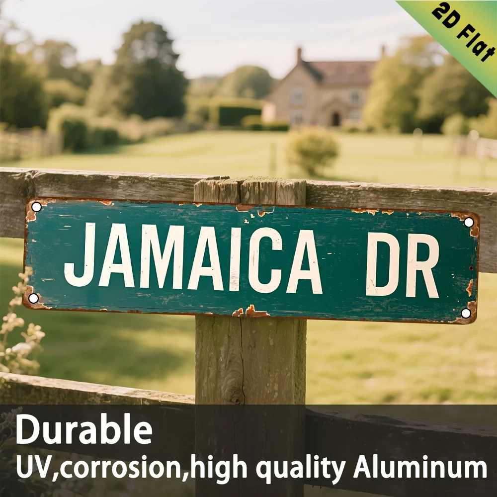 2D Flat, 1pc Vintage Jamaica-Themed Aluminum Metal Sign Plaque - 16x4 Inch Green & White Jamaican License Plate Design with