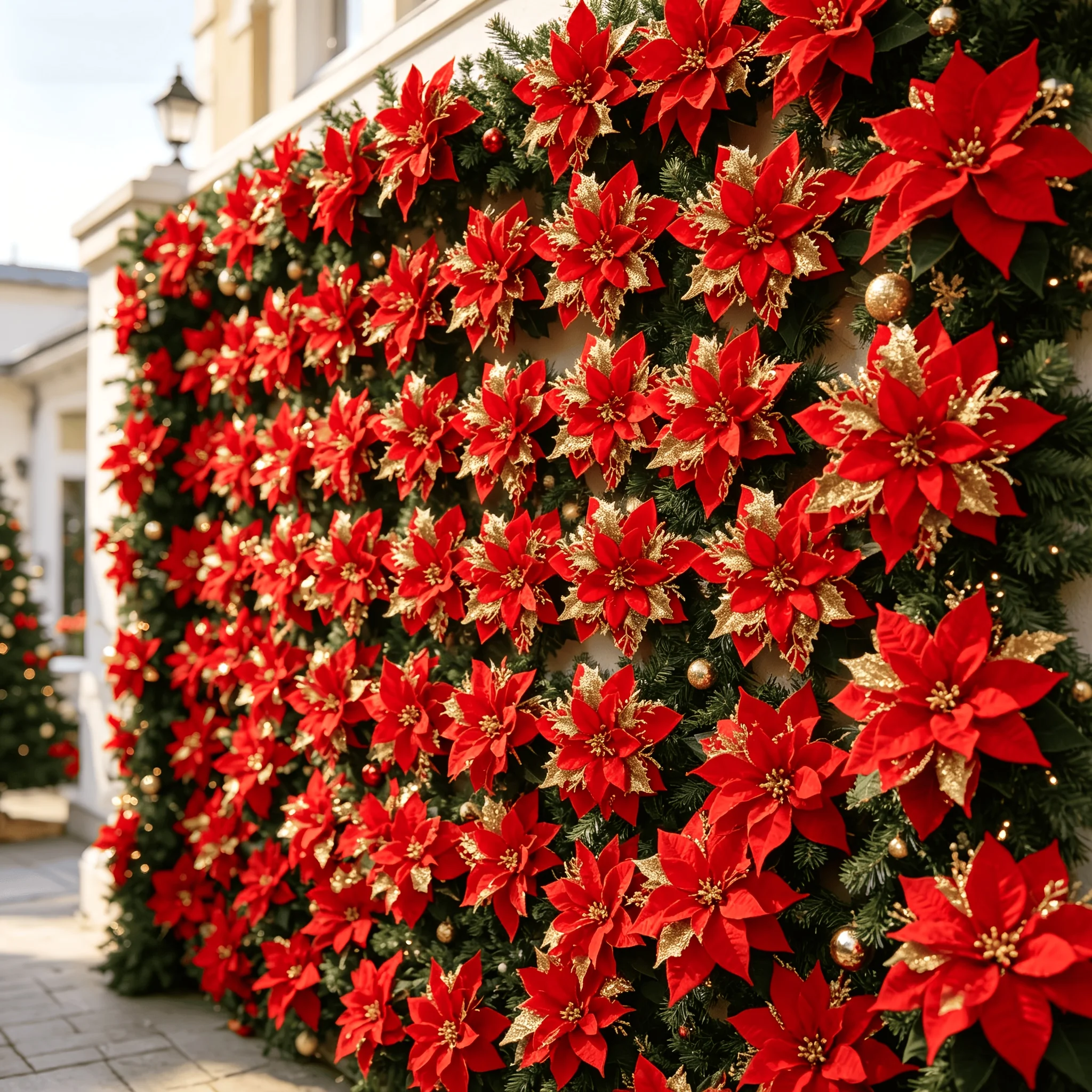 26pcs (13 Flowers + 13 Clips) Simulation Poinsettia Flower Heads,Maintaining Vibrant Colors for a Long Time Without Maintenance
