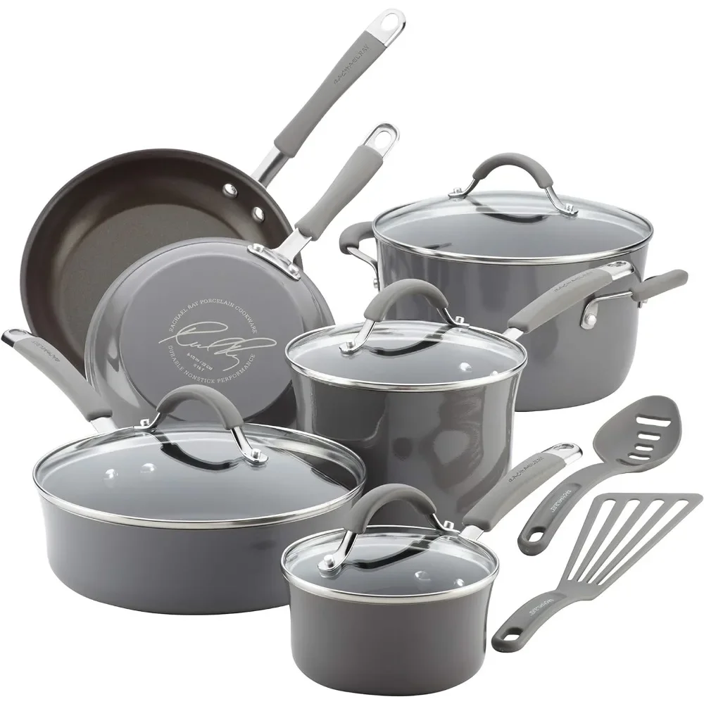 

Nonstick Cookware Pots and Pans Set, 12 Piece, Sea Salt Gray