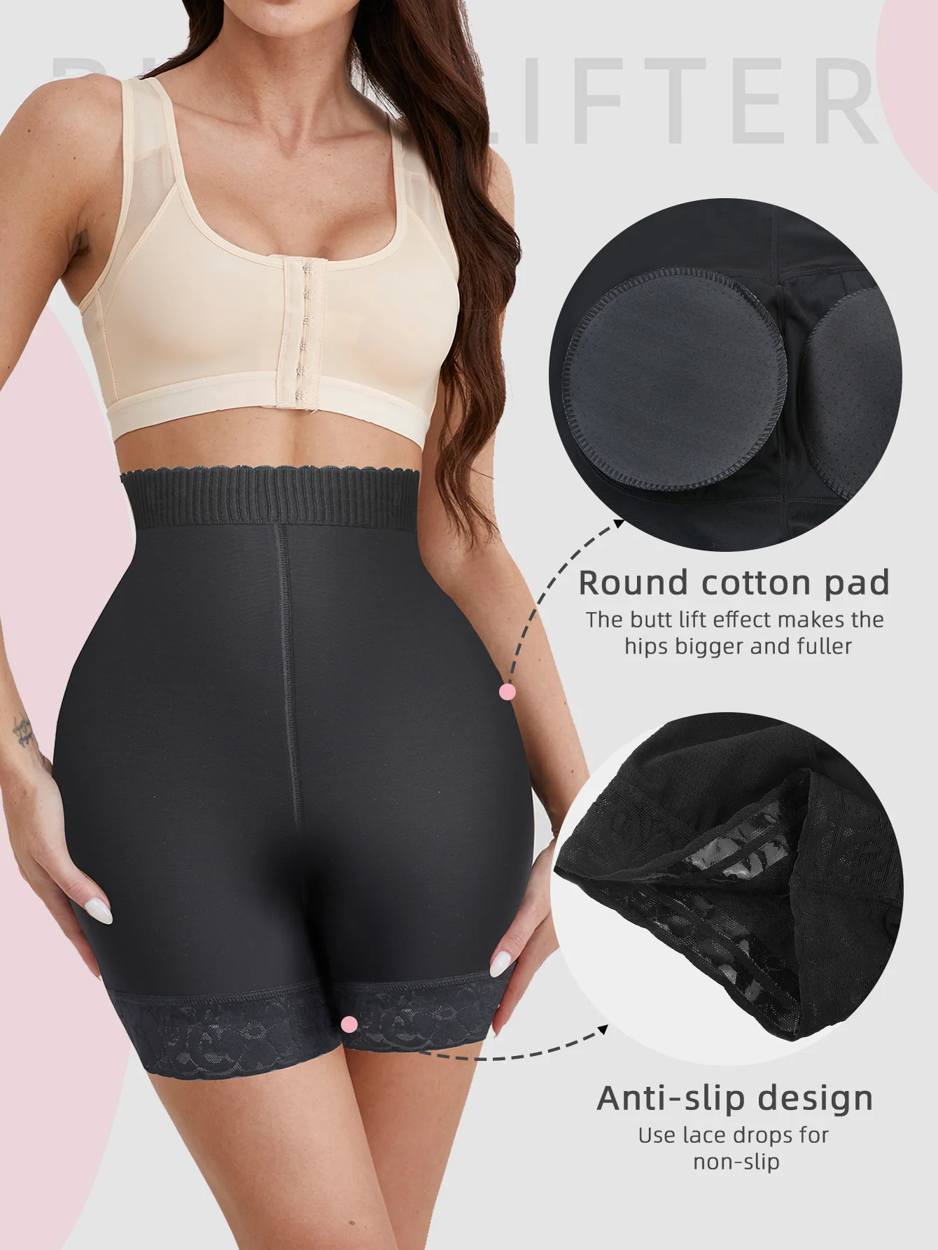 

Hip Padding Middle Waist Flat Angle Shapewear And Butt Lifter Hip Enhance Lace No-Slip Strip Tummy Control Panties For Women