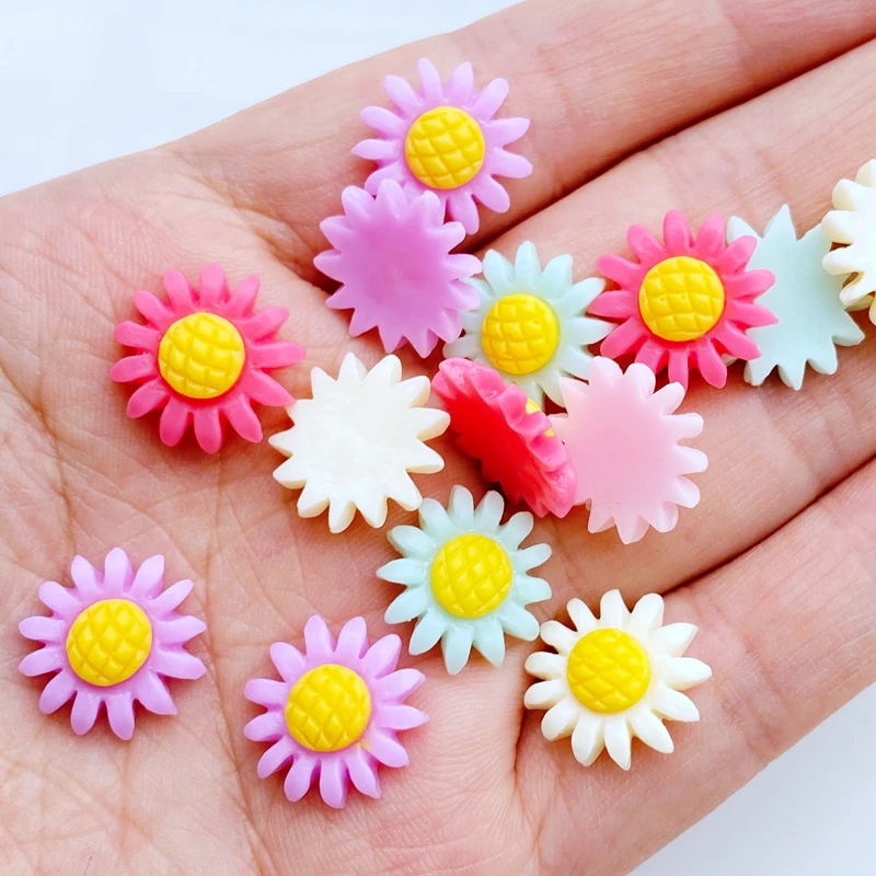 30 pçs 14mm mini girassol arte do prego resina cores mix floral arte do prego encantos em forma de flor manicure suprimentos