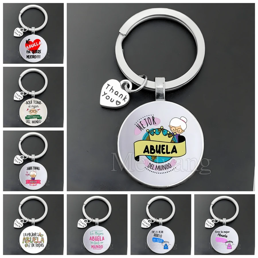 Best Grandfather & Grandmother In The World Keychain French Thanks Grandparents For Glass Dome keychain Gift for Abuelo & Abuela