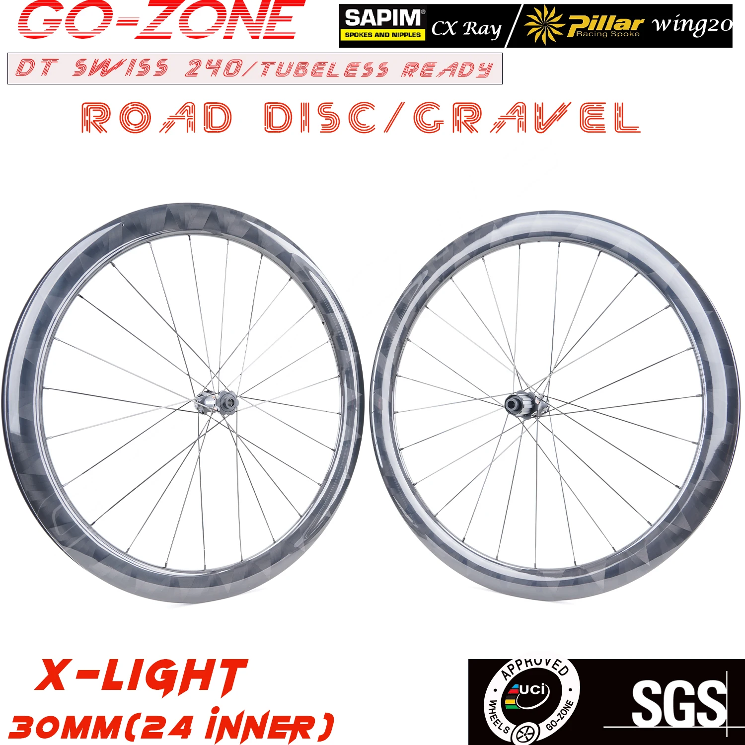 

1260g 700c Road Carbon Wheels Disc DT 240 X-Light Sapim CX Ray Pillar 1420 30mm Gravel Clincher Tubeless UCI Bike Wheelset