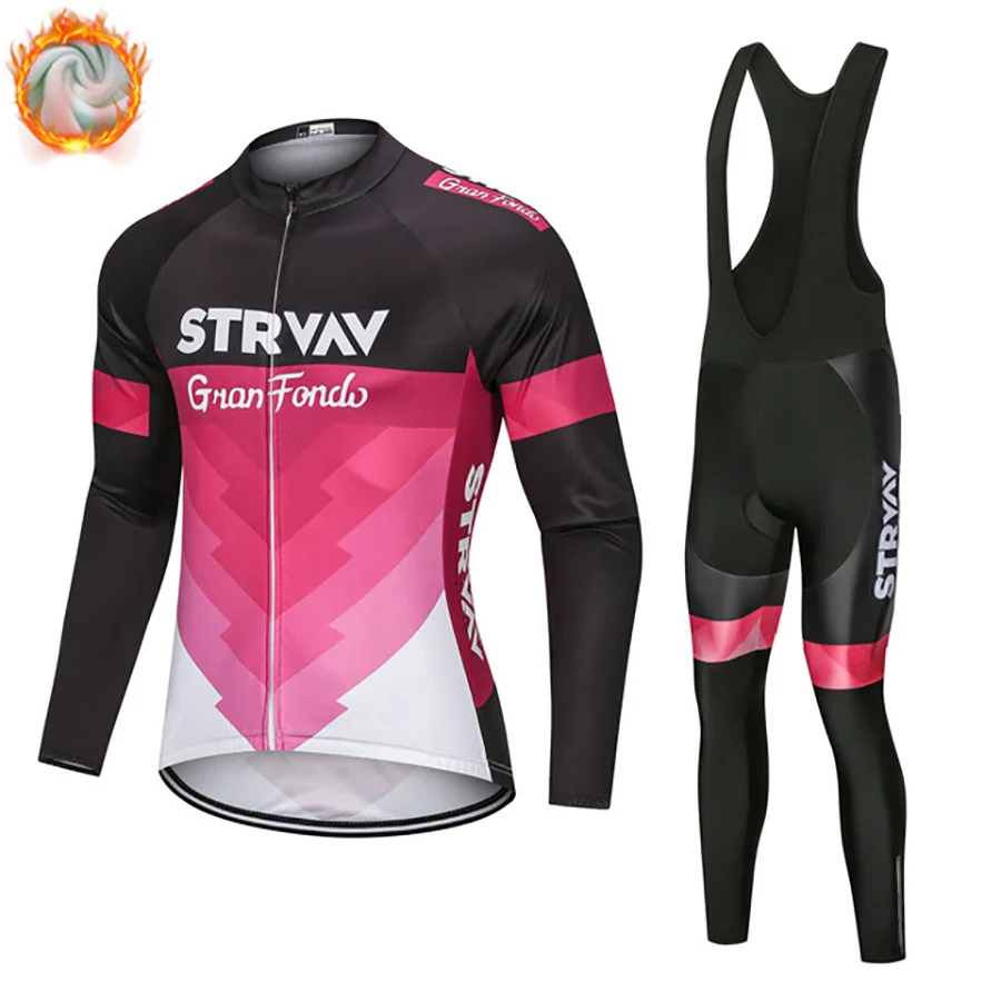 

Strvav-Winter Cycling Clothing for Men, Long Sleeve Jersey Set, Thermal Fleece, Keep Warm, Riding Full