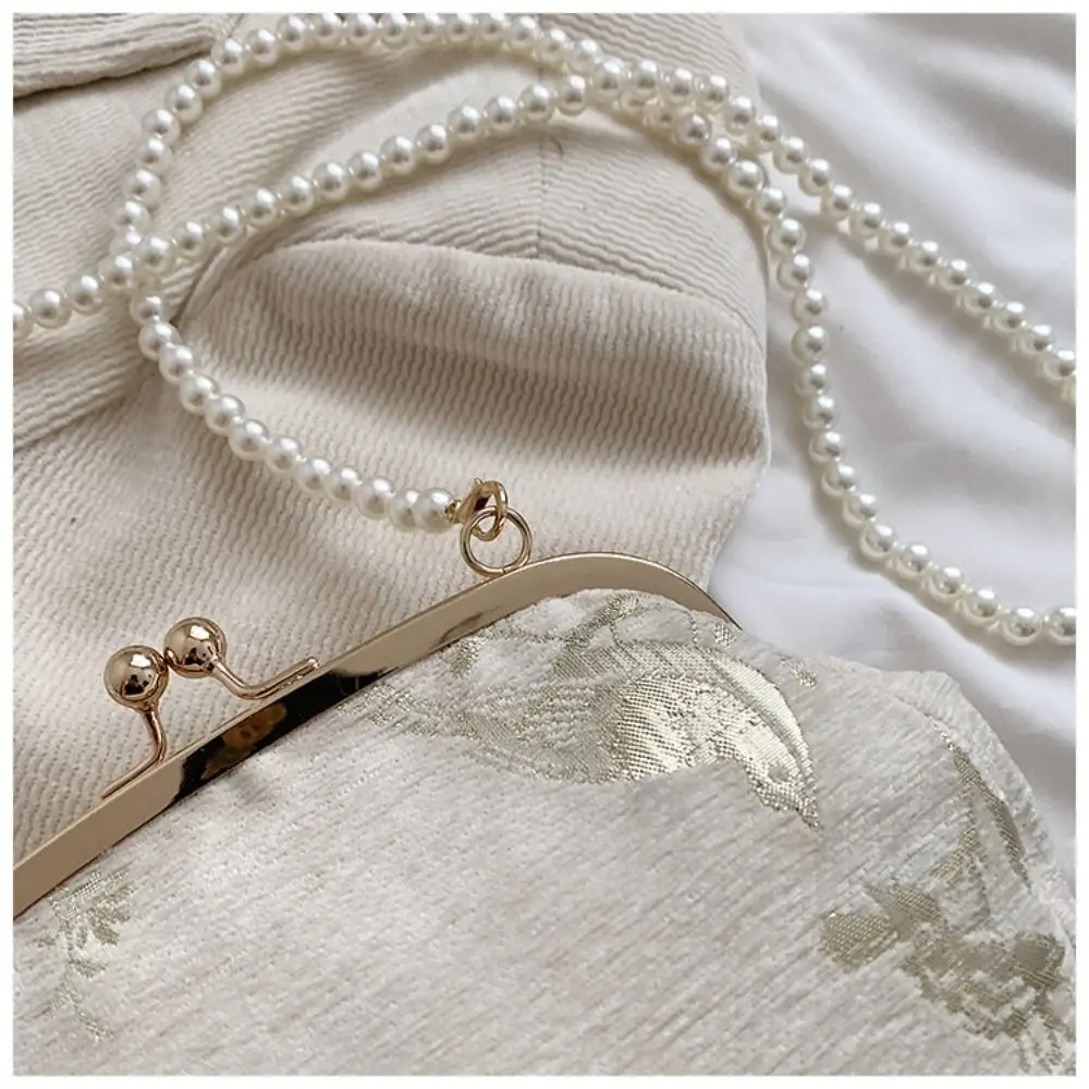 

Casual Embroidered Chinese Style Handbag Pearl Chain Canvas Hanfu Embroidery Handbag Purses Shoulder Bag Cheongsam Bag Party