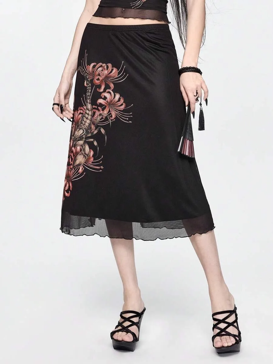 New Gothic Style Cheongsam Suit Women's Dark Scorpion Printed New Chinese Hot Girl Vest Skirt Ins style