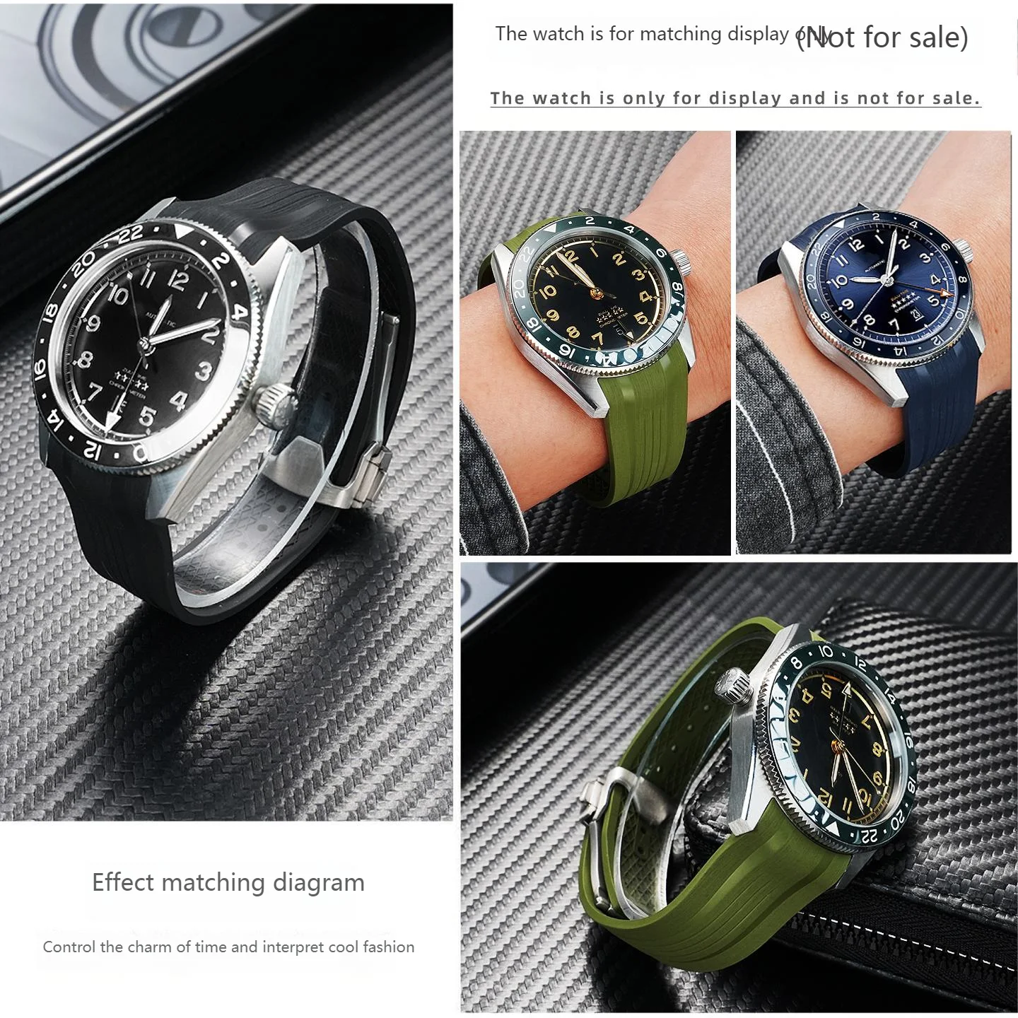 For Longines HydroConquest GMT Watch Band FKM Rubber Strap Replacement for L3.890.4 L3.790.4 L3.830 view 4