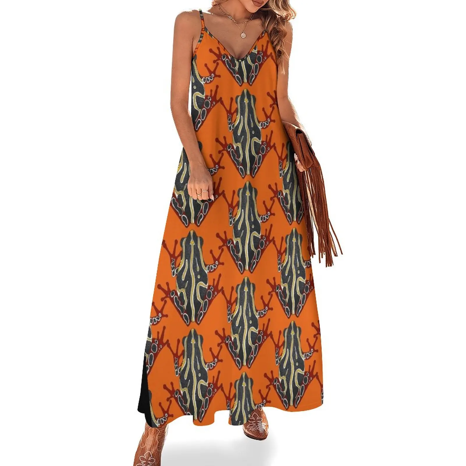 

congo tree frog orange Sleeveless Long Dress elegant party dress for women 2025 women's clothing trend 2025 Dress