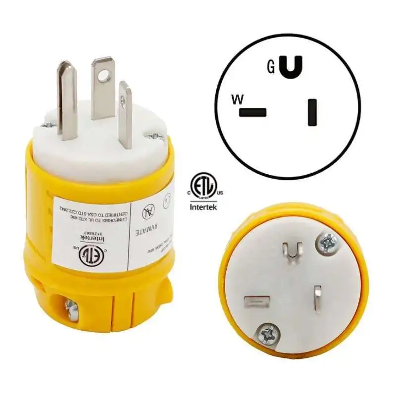 

RM520P Yellow 20A 250V NEMA 5 20P American Straight Blade Standard Replacement Plug Industry Outlet For Generator Aviation