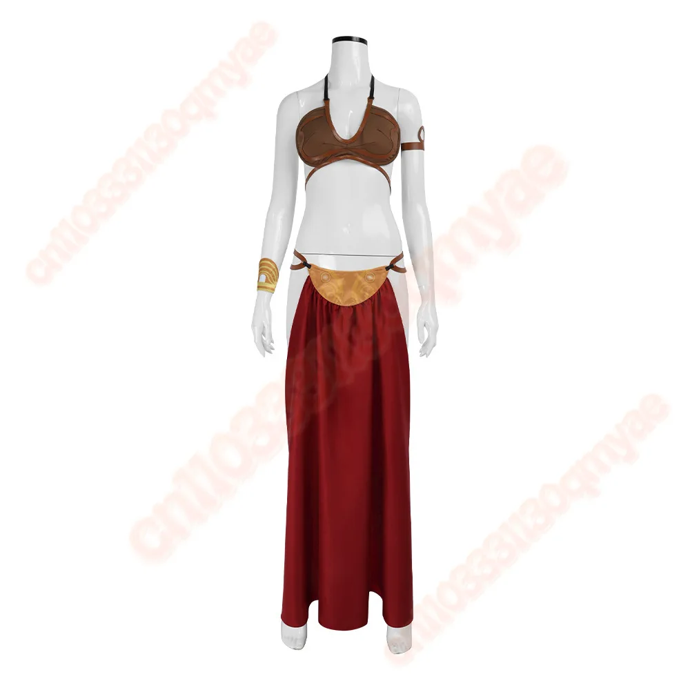 فستان الأميرة ليا التنكري المثير للرقيق زي الفيلم لون ذهبي بدلة بيكيني خيالية للنساء ملابس لعب الأدوار لحفلات الهالوين