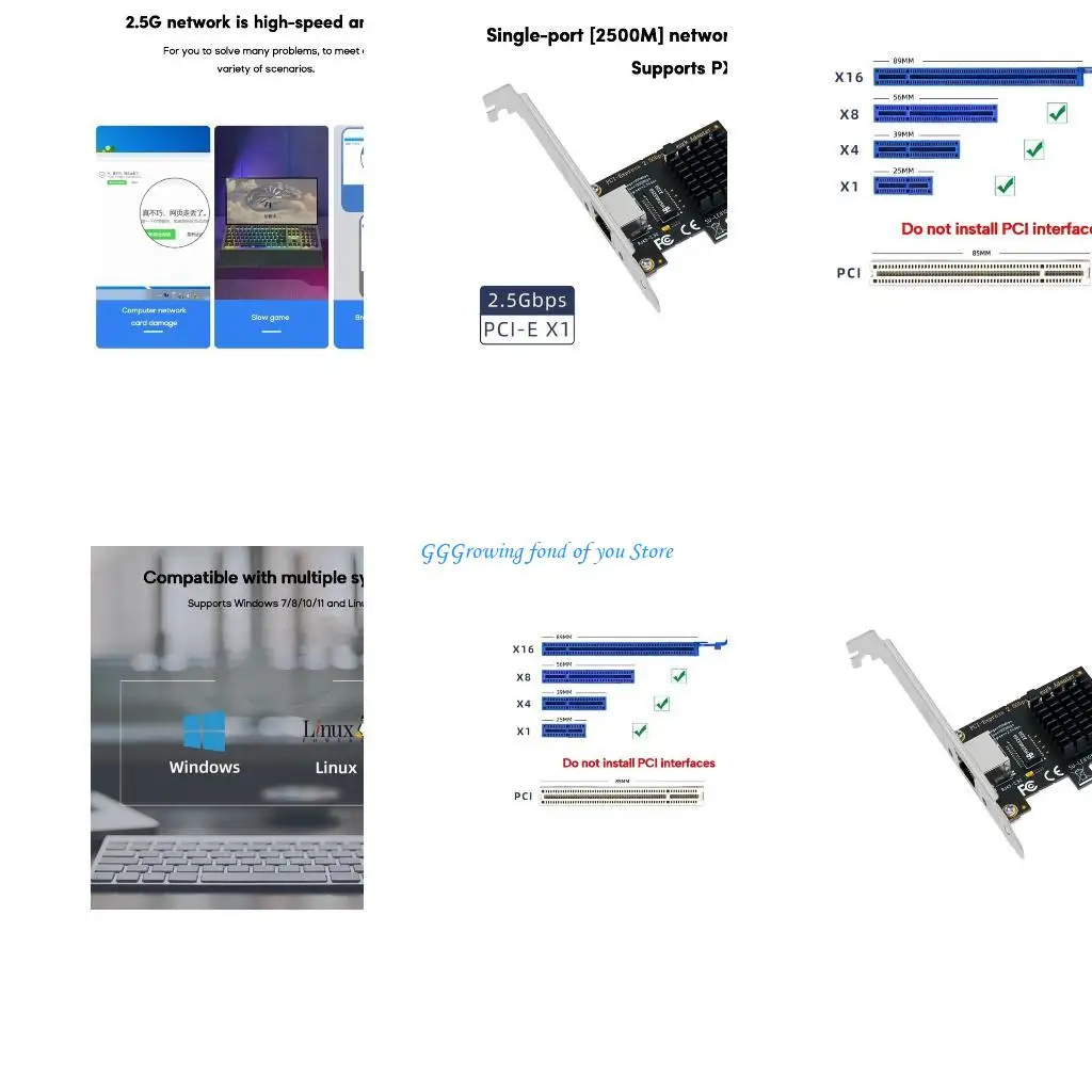 

H9EB RTL8125BG Chipset PCIExpress PCIEx1 to 2.5Gbps Ethernet Adapter PC NetworkCard