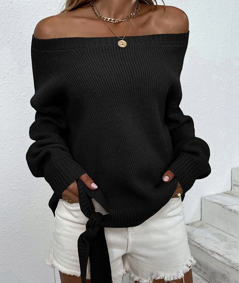 

Sexy Elegant Solid Color One Neck Tied Sweater Women's Knitted Sweater Pullover Tops 2025 Autumn Winter New Fashion Casual