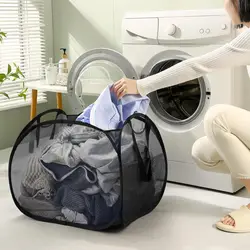 90L Collapsible Mesh Laundry Basket,Foldable Pop Up Laundry Hamper with Side Pocket Removable Clothes Storage Bin with Handle